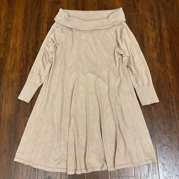 TORRID MARILYN MONROE Mini Fluted Sweater Dress Beige Metallic - Picture 1 of 12